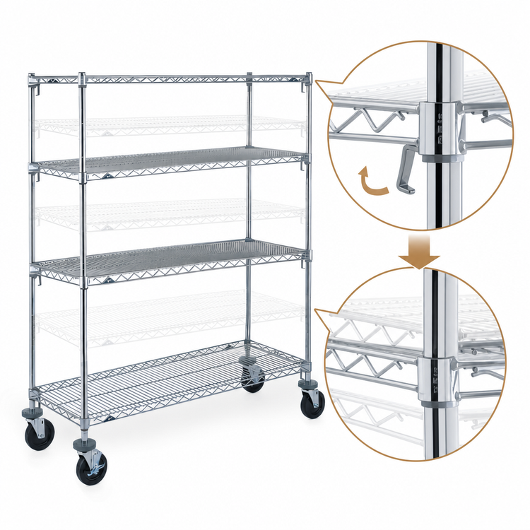 Product image #3 for Metro Super Erecta Super Adjustable 4-Shelf Chrome Wire Stem Caster Cart, 60 x 18