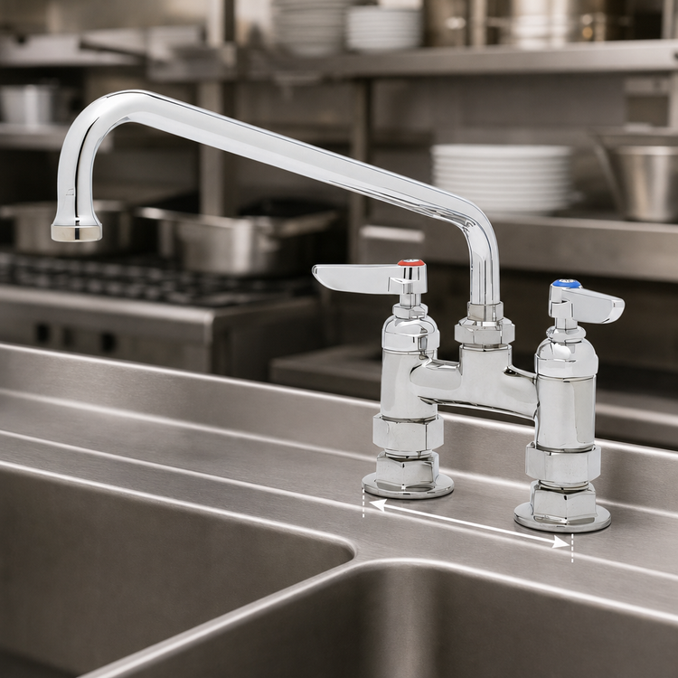 Product image #3 for T&S Brass 4-Inch Centers Deck Mount Mixing Faucet with 10-Inch Swing Nozzle and Lever Handles