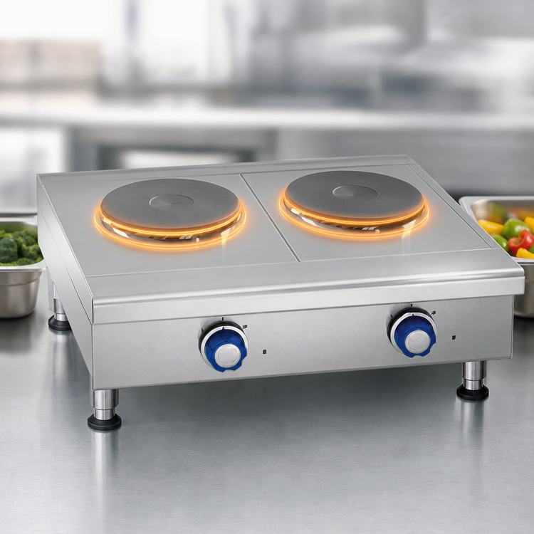 Product image #3 for Imperial 24-Inch Electric Countertop Hot Plate with 2 Round Plate Elements and Solid Top