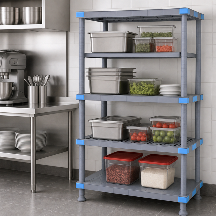 Product image #3 for Millenia 42"W x 18"D x 74"H Stationary Polymer Shelving Starter Unit, 4-Shelf, Gray