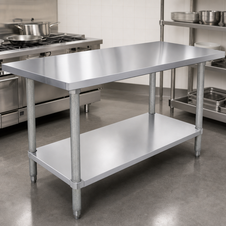 Product image #3 for 60-Inch x 30-Inch Flat Top Stainless Steel Work Table with Galvanized Undershelf
