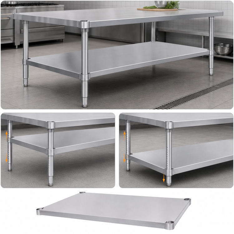 Product image #3 for Adjustable Stainless Steel Undershelf for 84 x 24 x 36 Inch Work Table