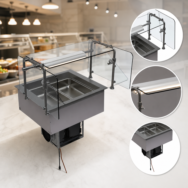 Product image #3 for Hatco 2-Pan Full-Size R-290 Drop-In Refrigerated Cold Well Bundle with Sneeze Guard and Lamp