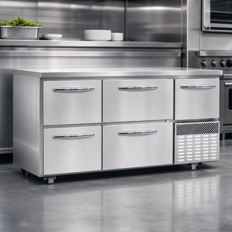 Product image #3 for Continental Refrigerator FA60N-U-D 60" Undercounter Freezer Base with Two Wide Drawers, Two Narrow Drawers, and One Half-Height Door
