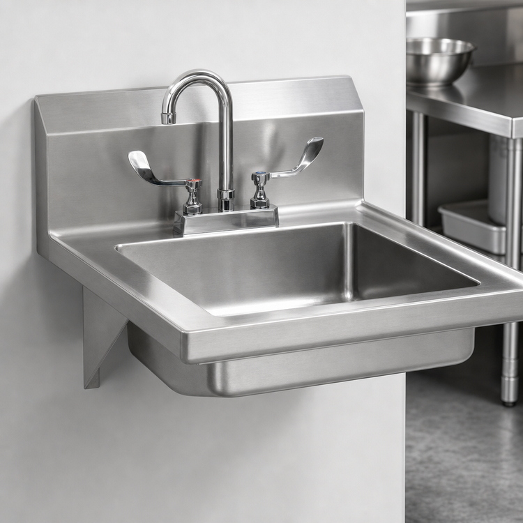 Product image #3 for Wall-Mount Hand Sink with Deck-Mounted Gooseneck Faucet, 14 x 16 x 5 Bowl, 304 Stainless Steel