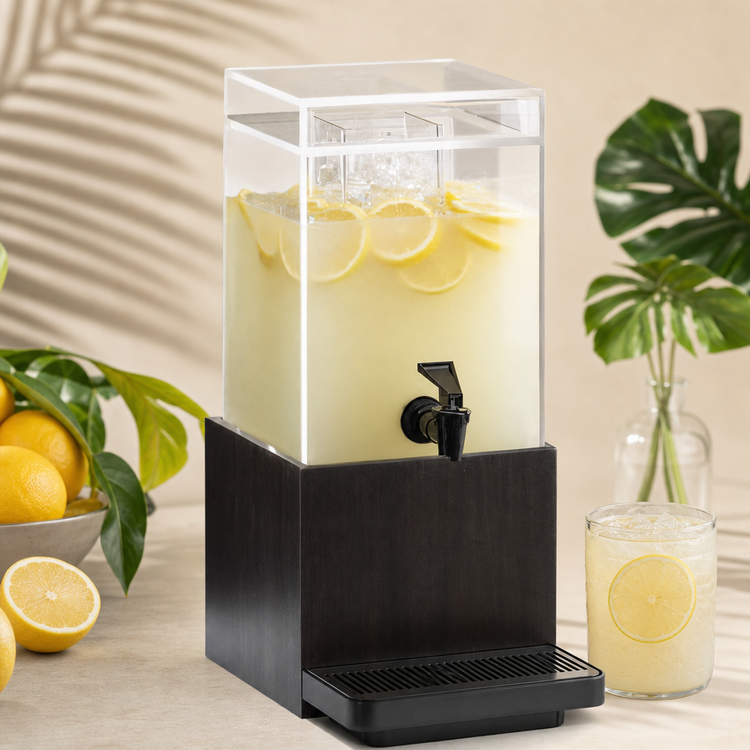 Product image #3 for Midnight Bamboo 1.5 Gallon Square Beverage Dispenser with Ice Chamber and Drip Tray