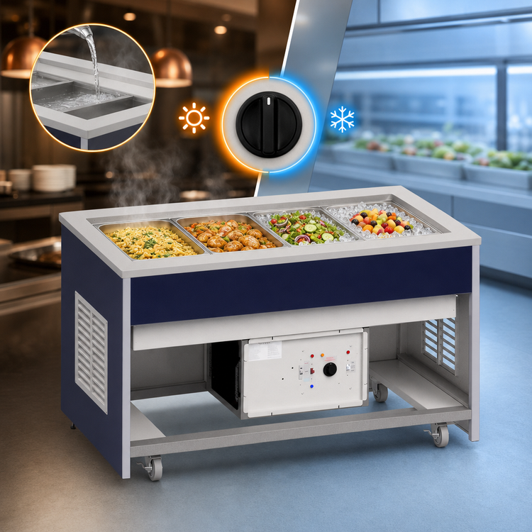 Product image #3 for Atlas Metal INFHC-6 Mobile 6-Pan Hot/Cold Buffet Unit with Open Cabinet Base