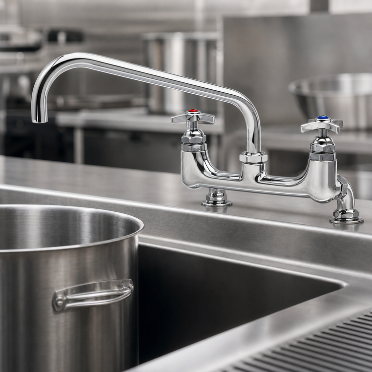 Product image #3 for T&S Brass Big-Flo B-0294 Kettle & Pot Sink Mixing Faucet with 8-Inch Deck Mount and 18-Inch Swing Nozzle