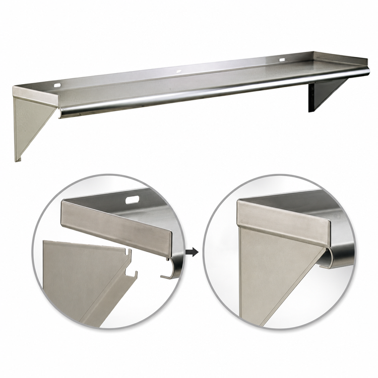 Product image #3 for Eagle Group 36-Inch Wall-Mounted Tab-Lock Shelf, 12-Inch Deep, 16-Gauge Type 430 Stainless Steel