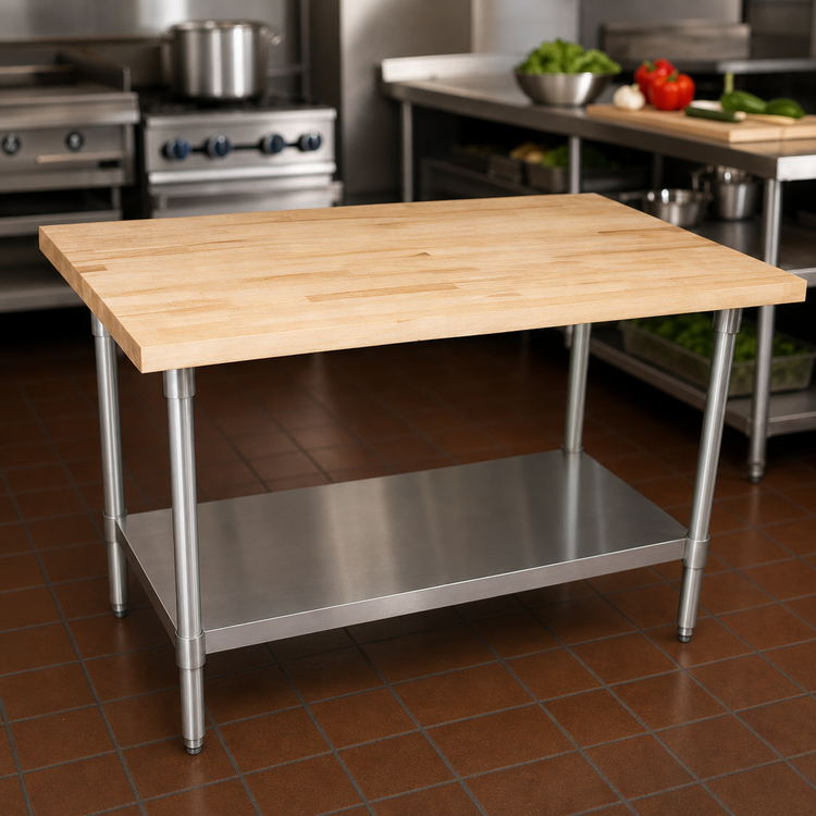 Product image #3 for BK Resources 72-Inch x 36-Inch Hard Maple Flat Top Work Table with Stainless Steel Legs and Undershelf