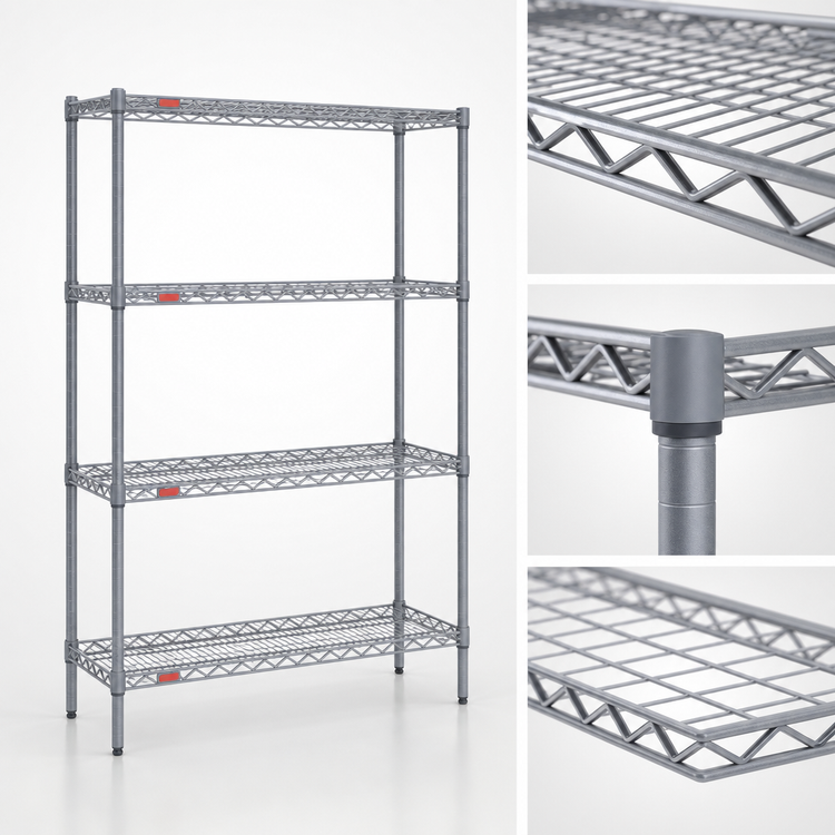 Product image #3 for Eagle Group Valu-Master 4-Tier Starter Wire Shelving Unit, 60 x 24 x 74 Inches, Pewter Gray Epoxy, NSF Listed