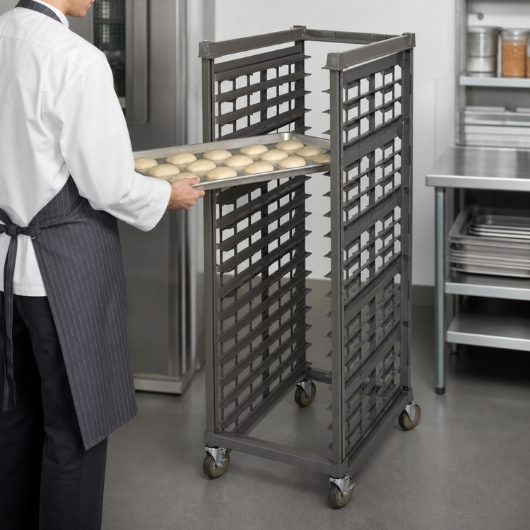 Product image #4 for Cambro Camshelving Ultimate Full-Size Mobile Sheet Pan Rack, 3-Inch Rail Spacing, Plastic Casters, Brushed Graphite