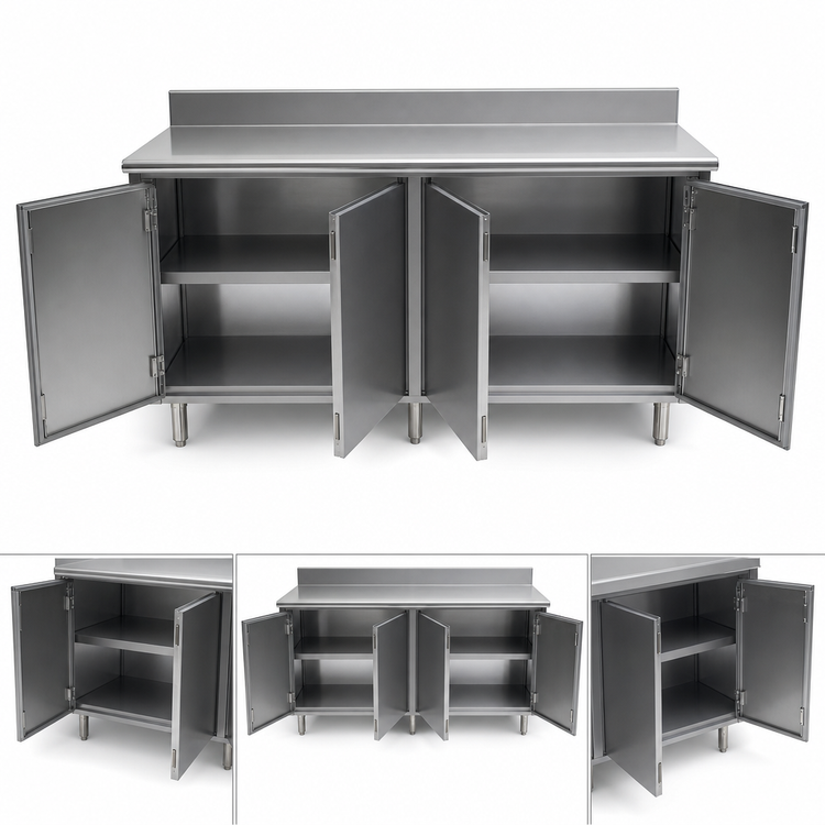 Product image #3 for Eagle Spec-Master 96-Inch x 30-Inch Stainless Steel Enclosed Worktable with Hinged Doors and 4-1/2-Inch Backsplash