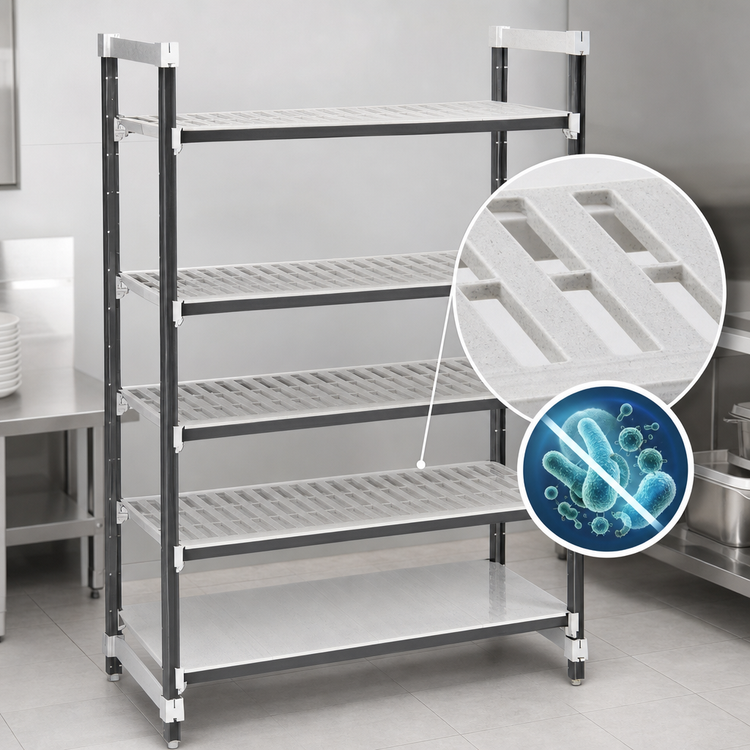 Product image #3 for Camshelving Elements XTRA 5-Shelf Stationary Starter Unit, 18" x 24" x 84", 4 Vented + 1 Solid, Speckled Gray