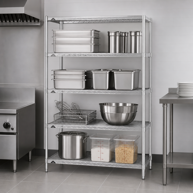 Product image #3 for Metro Super Erecta Brite 4-Shelf Stationary Wire Shelving Starter Unit, 48"W x 21"D x 63"H