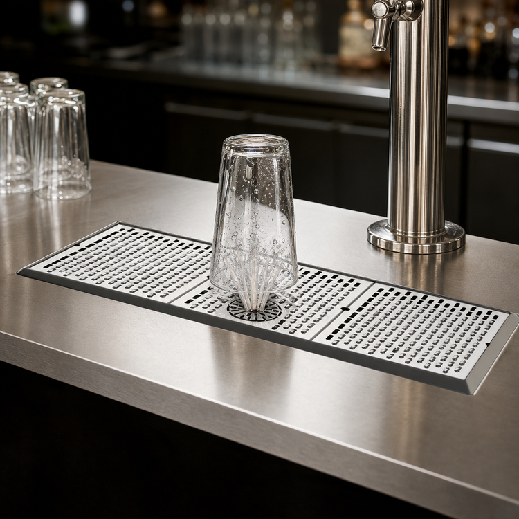 Product image #3 for Perlick C18000 Series 39 Inch Surface-Mount Drip Tray with Glass Rinser for Brew Pipe Towers