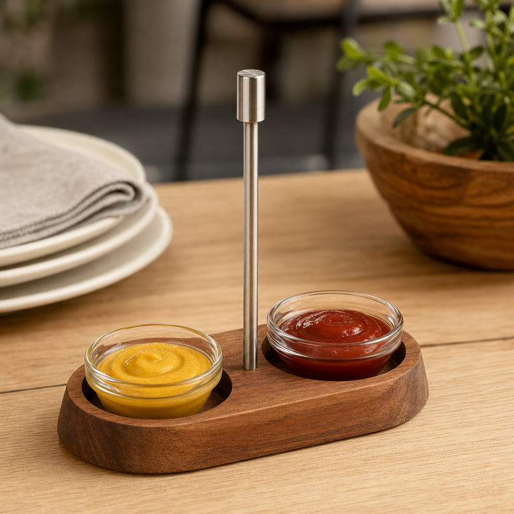 Product image #4 for American Metalcraft Parker Collection Acacia Wood Condiment Caddy
