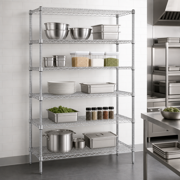 Product image #3 for Quantum 60"W x 14"D x 74"H Chrome-Plated Wire Shelving Starter Kit with 5 Shelves
