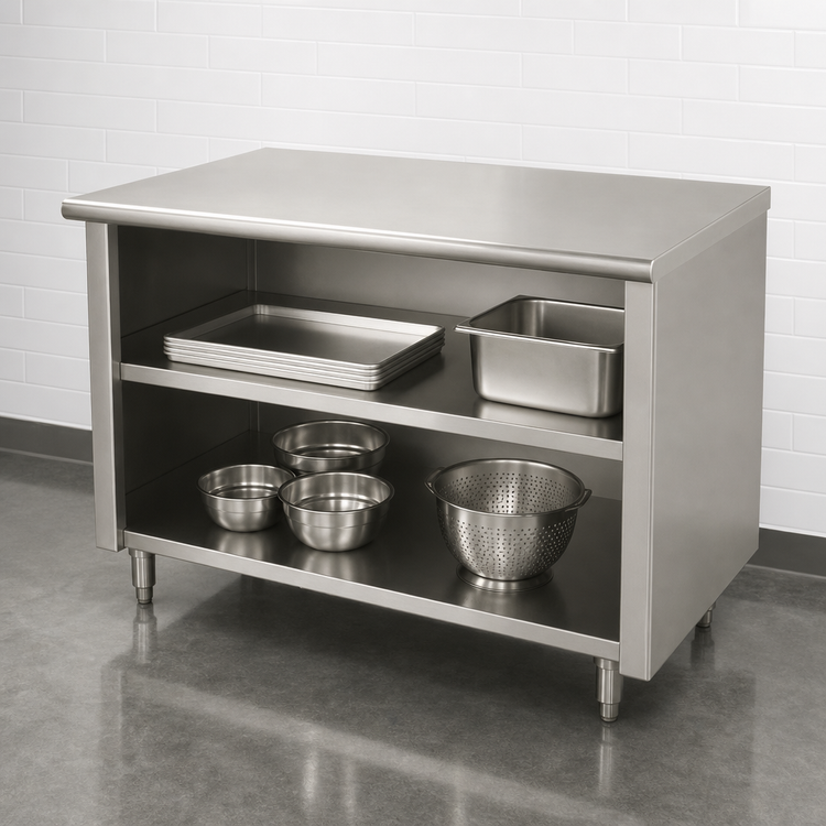 Product image #3 for Advance Tabco Special Value Series 72-Inch x 24-Inch Flat Top Open Base Work Table with Mid-Shelf