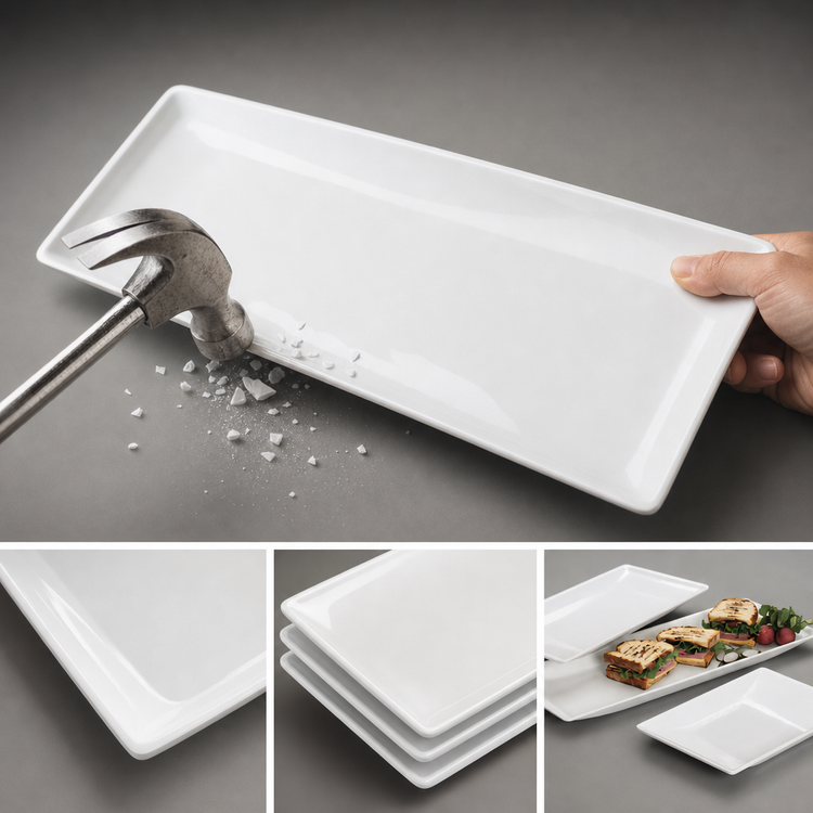 Product image #3 for Trapezoid Slim Rim Melamine Serving Platter, 22-7/8 x 8-1/4 Inch, White