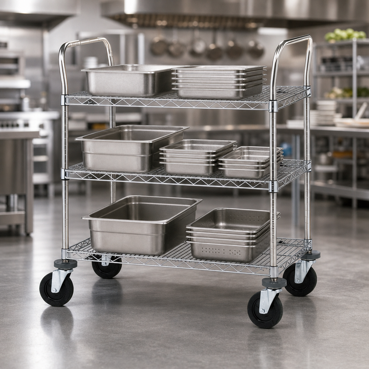 Product image #3 for Metro Super Erecta Heavy Duty 3-Shelf Wire Utility Bus Cart