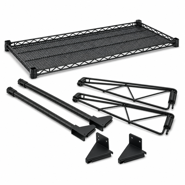 Product image #3 for Quantum Wall-Mount Cantilever Single Shelf Wire Shelving Unit with 42 x 21 Inch Shelf, Black Epoxy Antimicrobial Finish