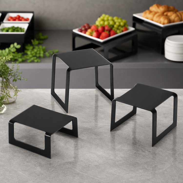 Product image #3 for Vollrath 3-Piece Square Bent Buffet Riser Set, Stainless Steel, Black