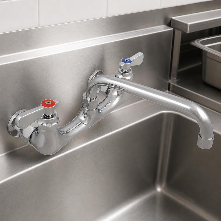 Product image #3 for John Boos Heavy-Duty Low-Lead Backsplash Mount Faucet with 12-Inch Swing Spout, 8-Inch Centers