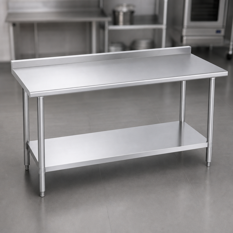 Product image #3 for Duke 72-Inch x 36-Inch Stainless Steel Work Table with 1-1/8-Inch Straight Riser and Undershelf