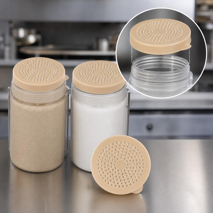 Product image #4 for Winco Beige Polycarbonate Dredge Lid Pack, Medium Holes, for PDG-10 and PDG-10AC