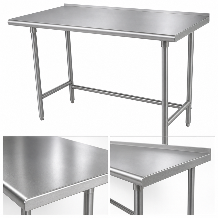 Product image #3 for Advance Tabco 108-Inch x 36-Inch 16-Gauge 430 Stainless Steel Open Base Work Table with Rear Up-Turn