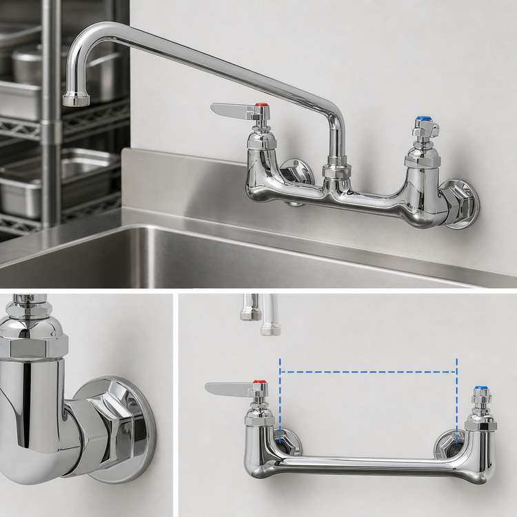Product image #3 for T&S Brass Double Pantry Wall-Mount Mixing Faucet with 10-Inch Swing Nozzle, 8-Inch Centers