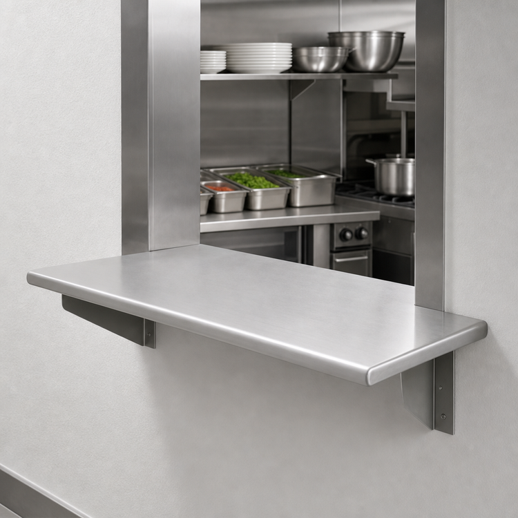 Product image #3 for Eagle Group Pass-Thru Wall Shelf, 60 Inch W x 24 Inch D, 12 Inch Max Wall Thickness, 16/304 Stainless Steel