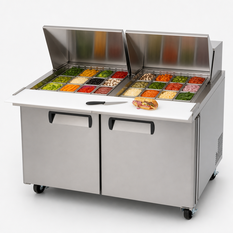 Product image #3 for Migali Competitor Series Big Top Two-Section Refrigerated Sandwich Prep Table, 24-Pan Capacity, 60.25-Inch Wide