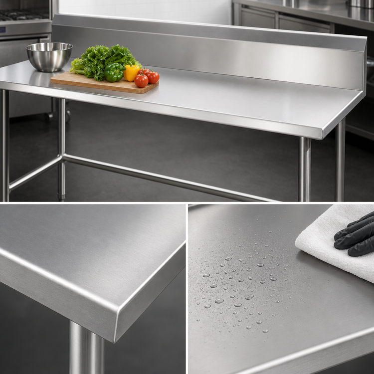 Product image #3 for Advance Tabco 144 Inch x 24 Inch Stainless Steel Work Table with 10 Inch Backsplash and Open Base