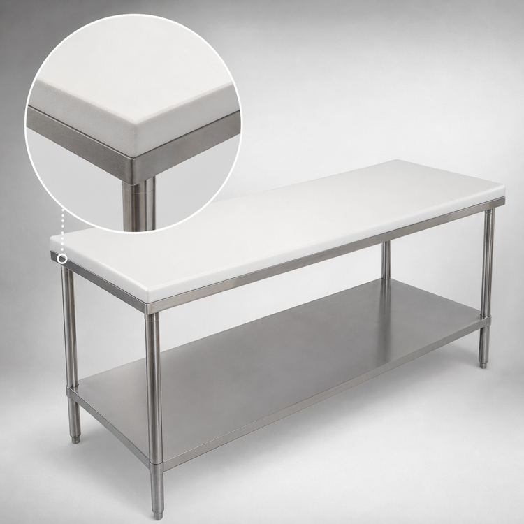 Product image #3 for Advance Tabco Poly-Vance 72-Inch x 24-Inch Poly Top Work Table with Adjustable Stainless Steel Undershelf