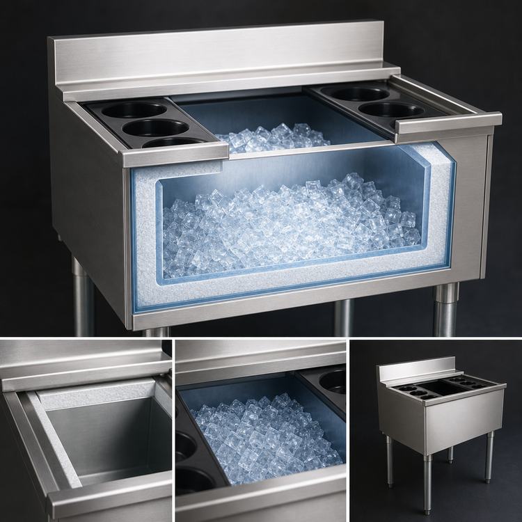 Product image #3 for Eagle Group 2200 Series Underbar Cocktail Unit with 16-Inch Deep Insulated Ice Bin, 8 Bottle Wells, 40"W x 24"D