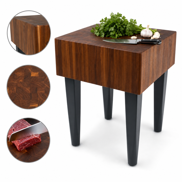 Product image #4 for Pro Chef 18 x 18 x 34 Inch End Grain American Black Walnut Butcher Block Work Table