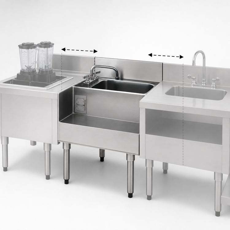 Product image #3 for 1800 Series Underbar Side-To-Side Modular Add-On Dump Sink with Blender Recessed Step and GFCI Receptacle
