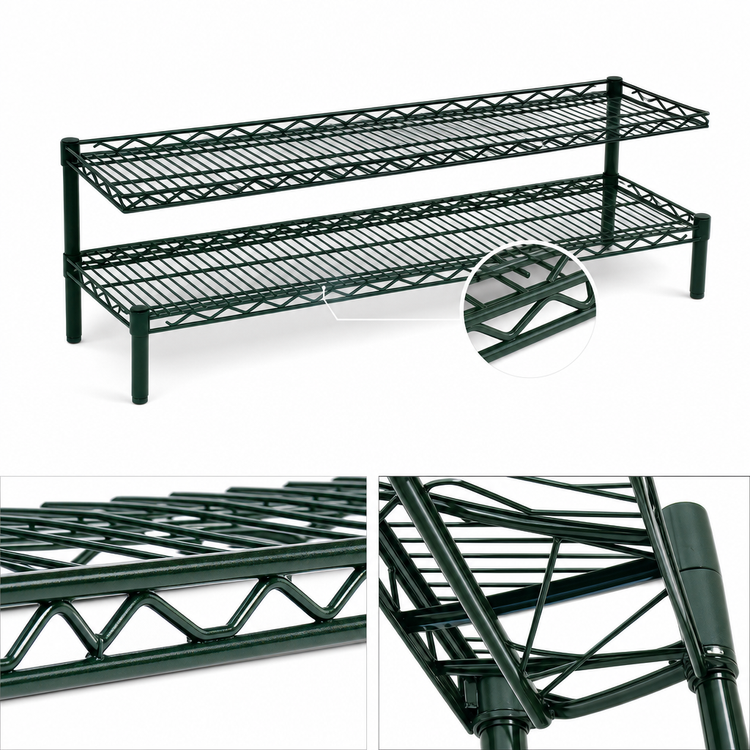 Product image #3 for Eagle QuadTruss FCM1442VG 2-Tier Front-Case Cantilever Merchandising Shelving Unit, 42" W x 14" D x 14" H, Wire Shelves, Valu-Gard Green Epoxy