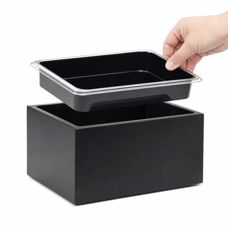 Product image #3 for Cal-Mil Midnight Bamboo Rectangular Wood Ice Housing with Removable Polycarbonate Pan, 10 x 12 x 6-1/2 Inches