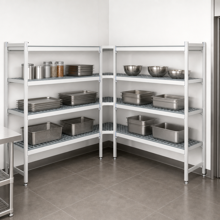 Product image #3 for Fermostock 4-Tier Corner Expansion Polymer Shelving Unit, 66" H x 47" W x 18" D