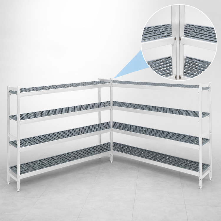Product image #3 for Fermostock 4-Tier Corner Expansion Shelving Unit with Polymer Inserts, 59 W x 18 D x 66 H