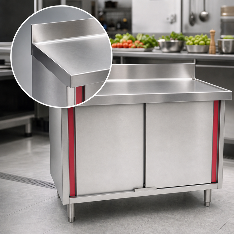 Product image #3 for Spec-Master Marine Series Stainless Steel Enclosed Work Table with Sliding Doors, 48 x 24 Inches, 4-1/2 Inch Backsplash