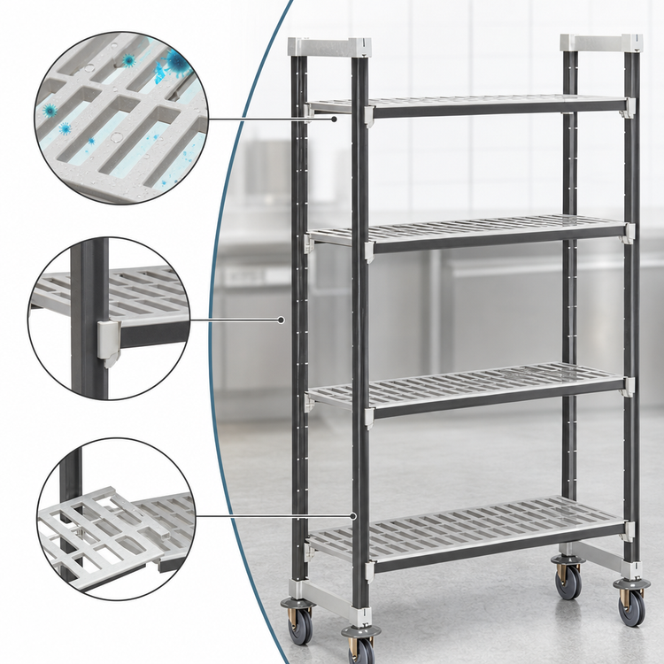 Product image #3 for Camshelving Elements XTRA High Density 4-Tier Vented Mobile Starter Unit, 21 x 60 x 70-1/4, Speckled Gray