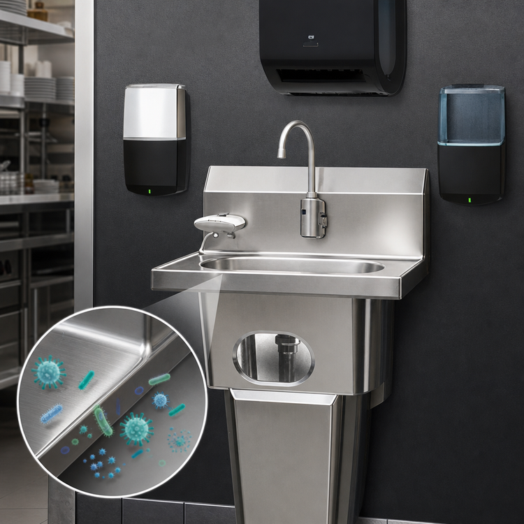 Product image #3 for MicroGard Touch-Free Integrated Handwashing Station with Skirt, 304 Stainless Steel