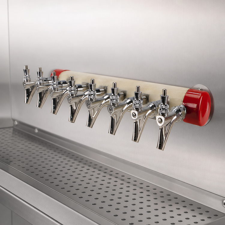 Product image #3 for Kool-Rite 8-Faucet Short-Shank Glycol-Cooled Stainless Steel Wall-Mounted Draft Tower Insert Module, 24 Inch Wide
