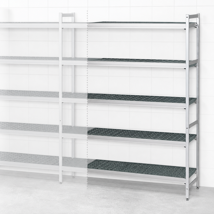 Product image #3 for Fermostock 5-Tier Perforated Polymer Shelving Unit Expansion Kit, 42 x 18 x 83 Inches, Gray