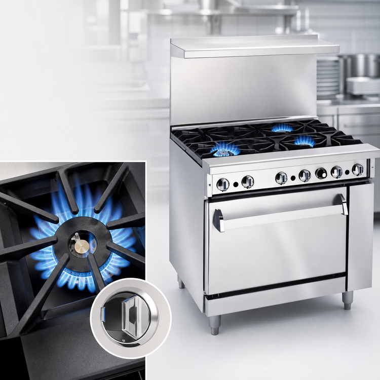 Product image #3 for Imperial Pro Series 36-Inch Gas Restaurant Range with 4 Open Burners and 12-Inch Griddle