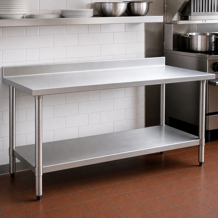 Product image #3 for Eagle Budget Series 60-Inch W x 24-Inch D Stainless Steel Work Table with 4-1/2-Inch Backsplash and Undershelf